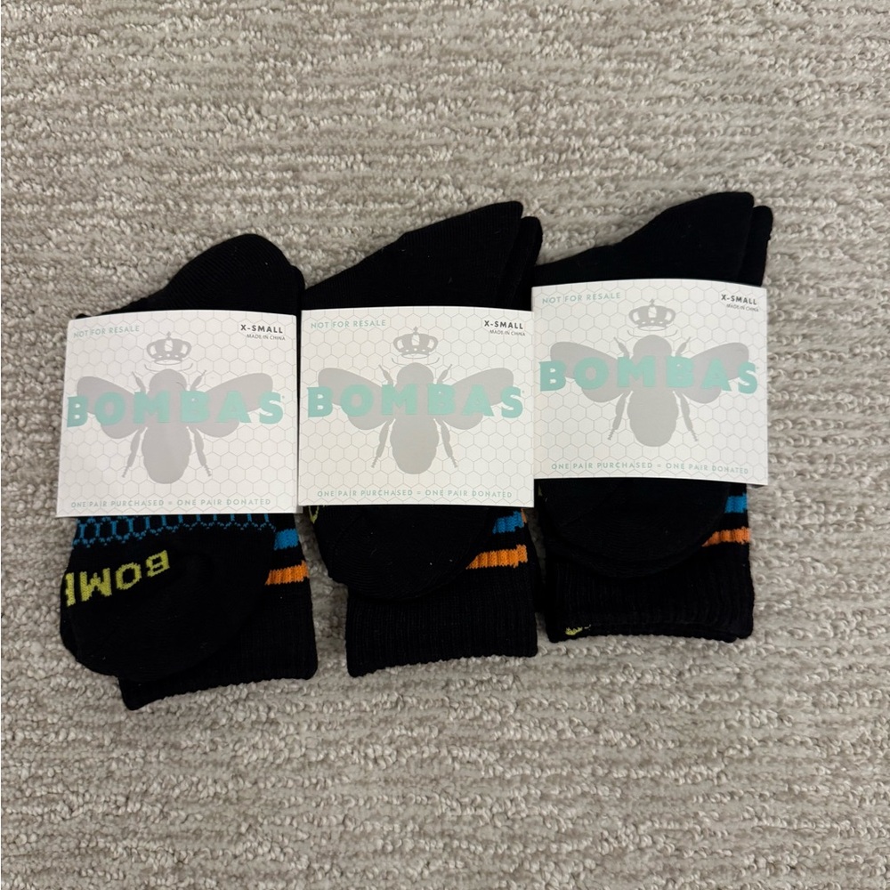 Bombas XS Womens Sz 4-6 Yth L Mid Calf Crew Socks Honey Comb Arch Support 3 Pair